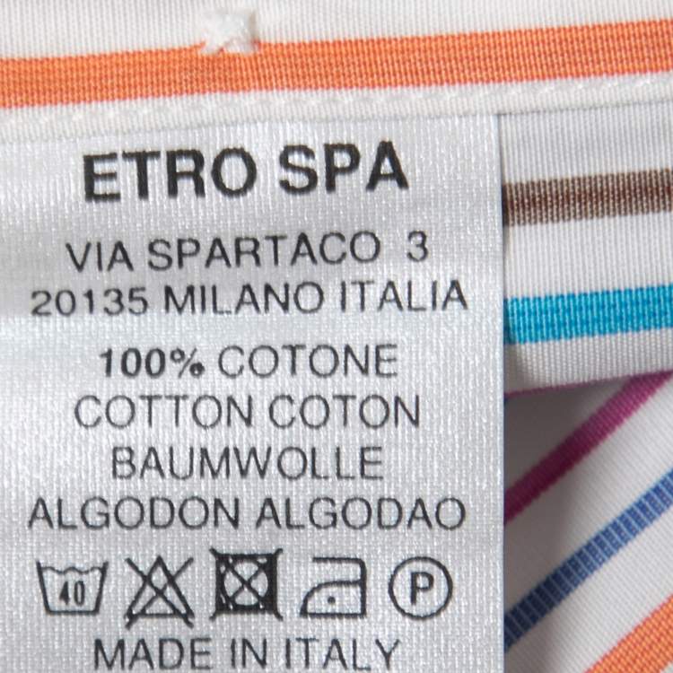 Pre Owned Etro Blue Multicolor Striped Cotton Button Front Shirt L