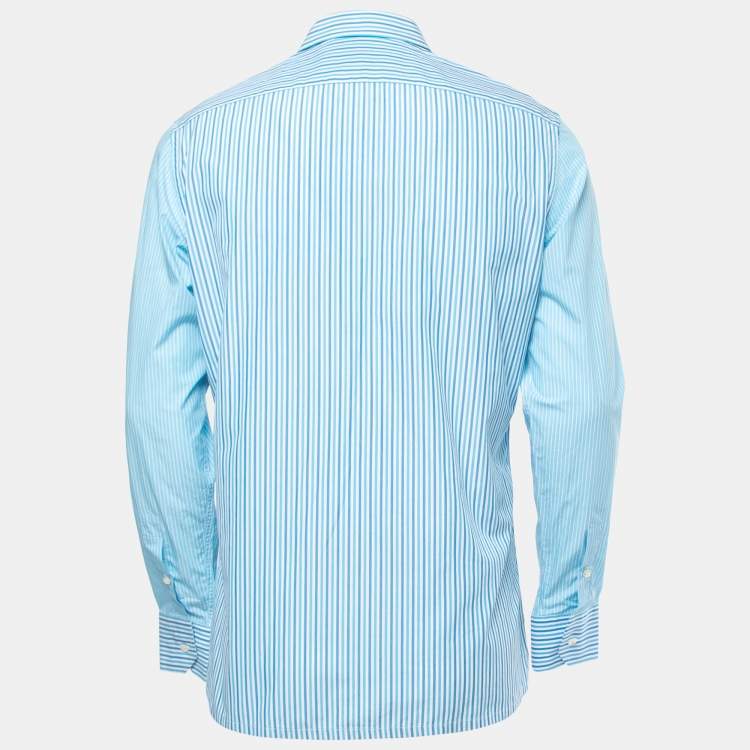Pre Owned Etro Blue Multicolor Striped Cotton Button Front Shirt L