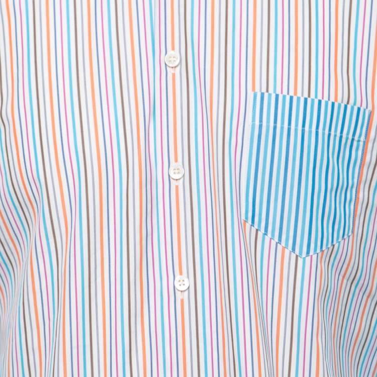 Pre Owned Etro Blue Multicolor Striped Cotton Button Front Shirt L