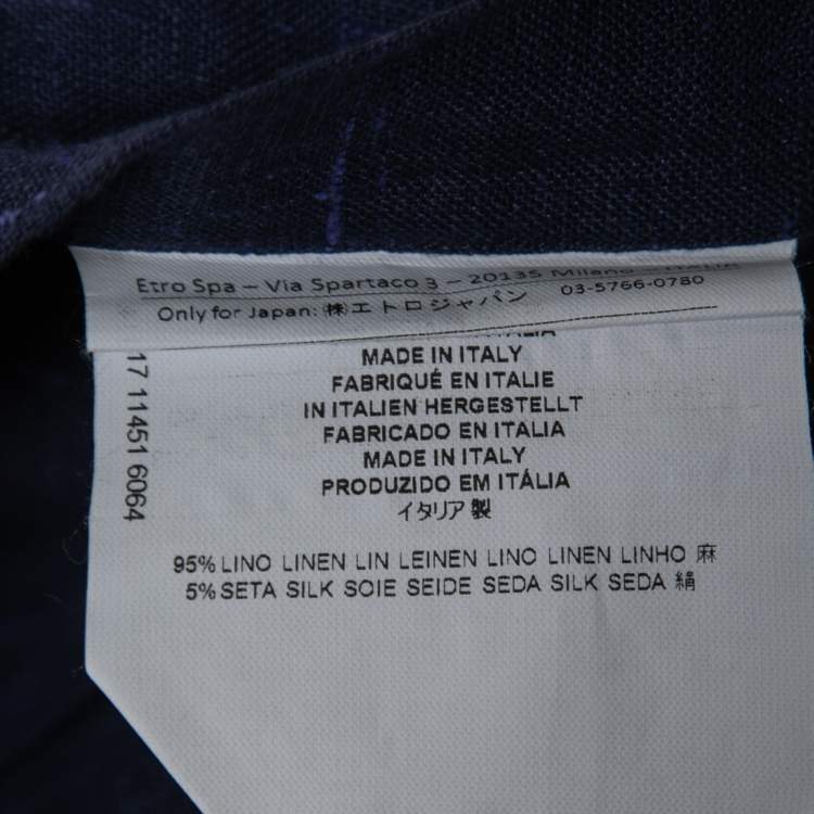 Pre Owned Etro Navy Blue Linen Full Sleeve Shirt XL