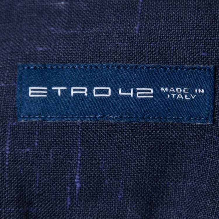 Pre Owned Etro Navy Blue Linen Full Sleeve Shirt XL