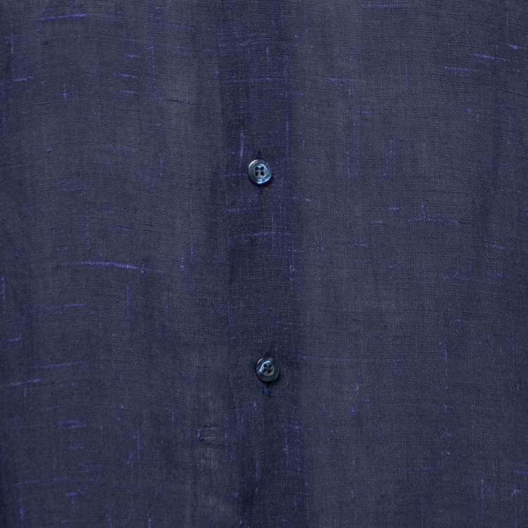Pre Owned Etro Navy Blue Linen Full Sleeve Shirt XL