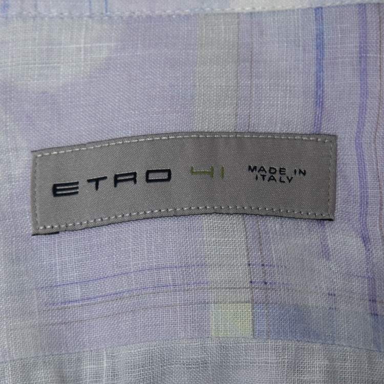 Pre Owned Etro Blue Printed Linen Button Front Shirt L