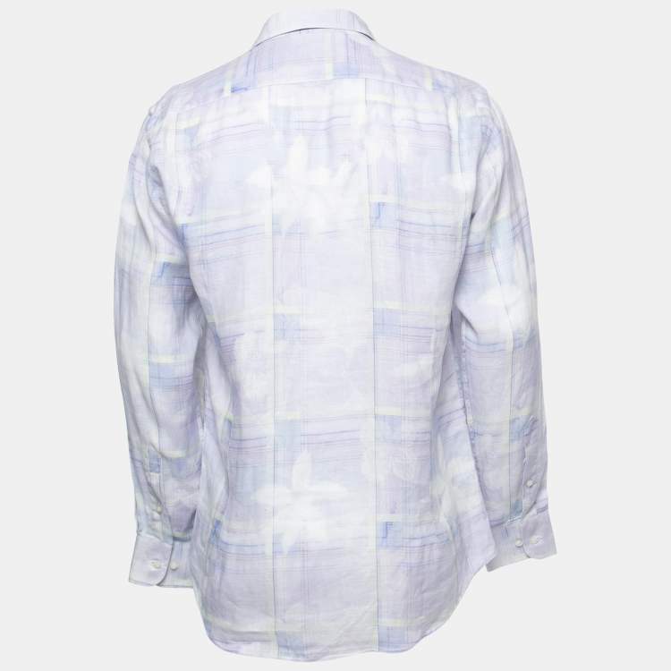 Pre Owned Etro Blue Printed Linen Button Front Shirt L