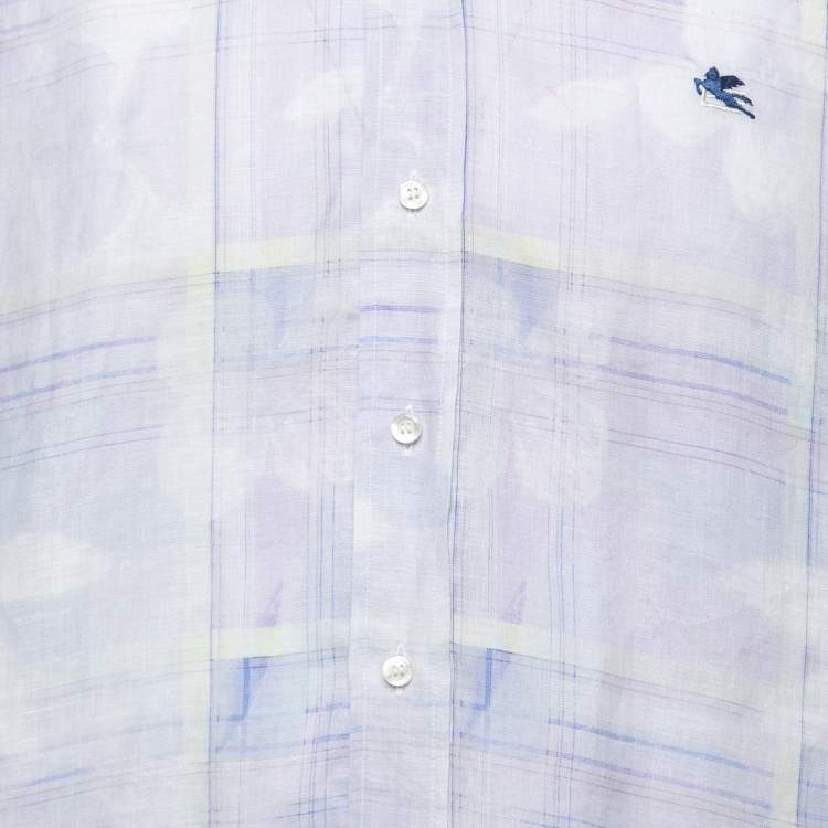 Pre Owned Etro Blue Printed Linen Button Front Shirt L