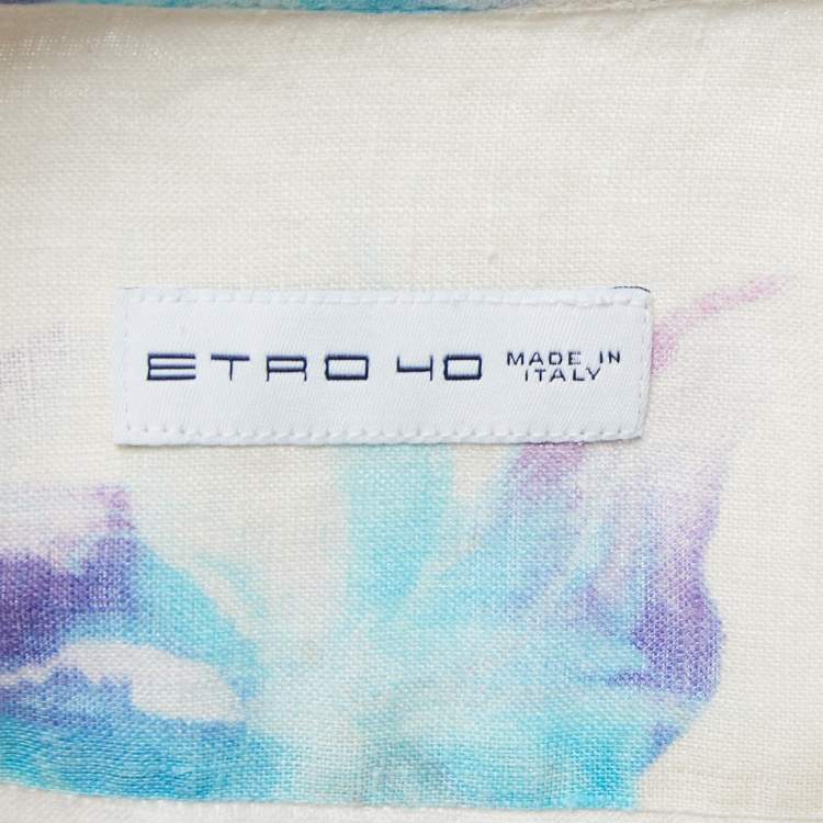 Pre Owned Etro Off White Floral Print Cotton Full Sleeve Shirt M