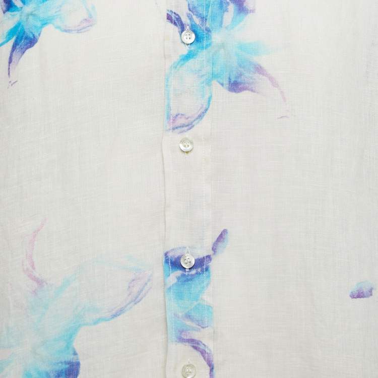 Pre Owned Etro Off White Floral Print Cotton Full Sleeve Shirt M