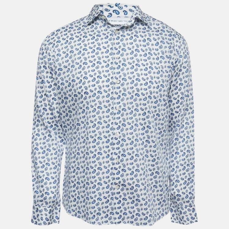 Pre Owned Etro White Paisley Printed Cotton Full Sleeve Shirt M