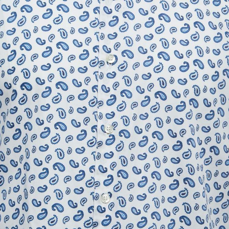 Pre Owned Etro White Paisley Printed Cotton Full Sleeve Shirt M