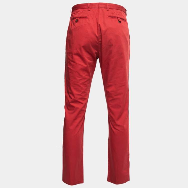 Pre Owned Etro Red Cotton Slim Fit Pants L