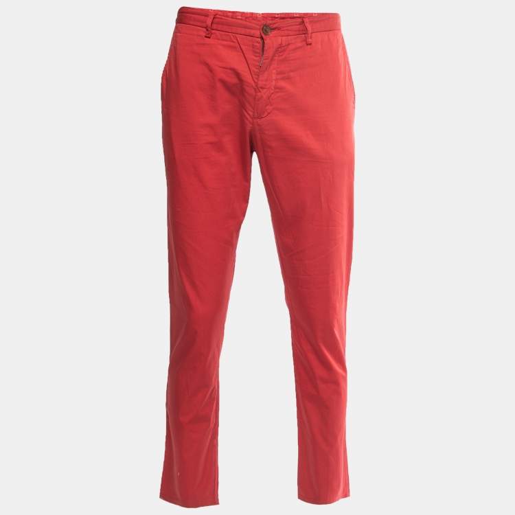 Pre Owned Etro Red Cotton Slim Fit Pants L