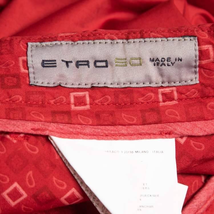 Pre Owned Etro Red Cotton Slim Fit Pants L