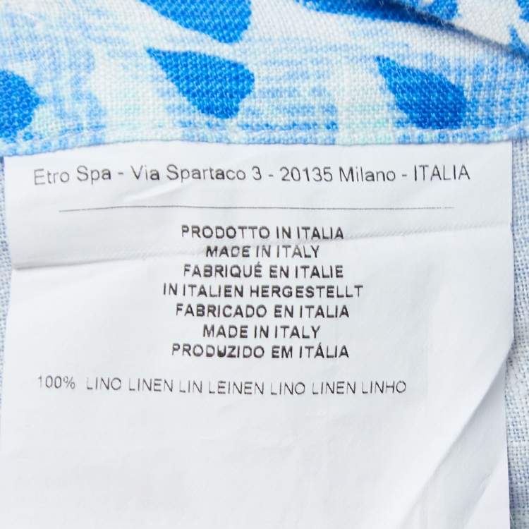 Pre Owned  Etro Blue Printed Linen Full Sleeve Shirt L