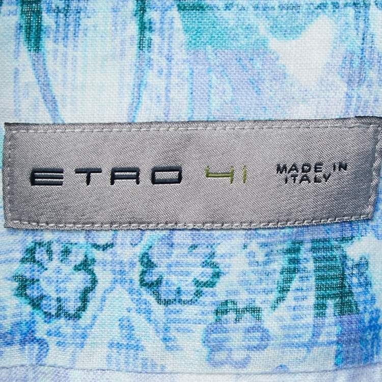 Pre Owned  Etro Blue Printed Linen Full Sleeve Shirt L