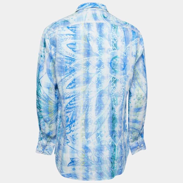 Pre Owned  Etro Blue Printed Linen Full Sleeve Shirt L