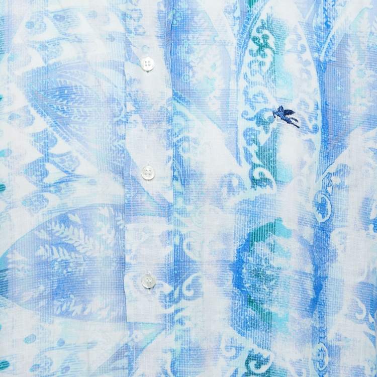 Pre Owned  Etro Blue Printed Linen Full Sleeve Shirt L
