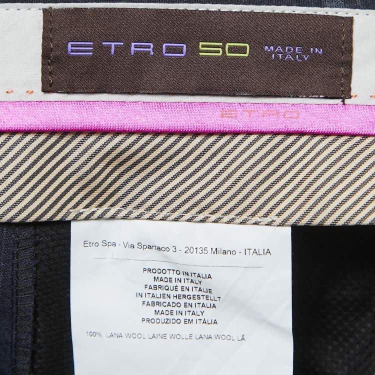 Pre Owned Etro Black Paisley Printed Wool Superleggera Trousers L 