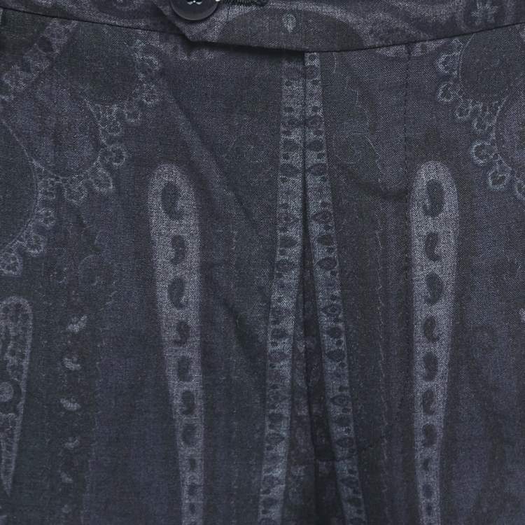 Pre Owned Etro Black Paisley Printed Wool Superleggera Trousers L 