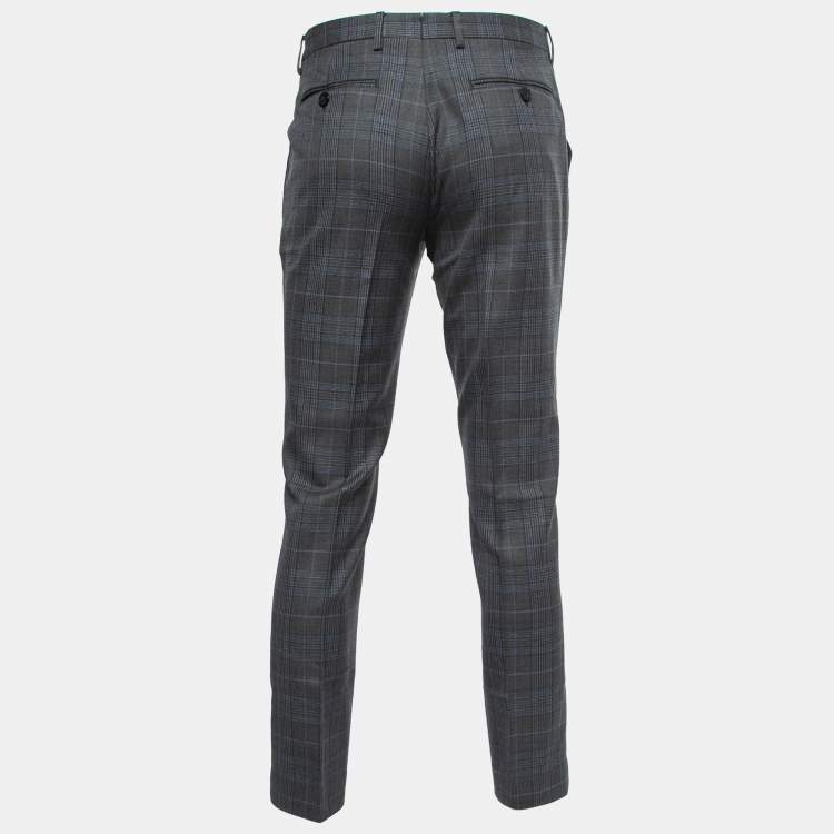 Pre Owned Etro Grey/Blue Plaid Wool Tailored Pants L