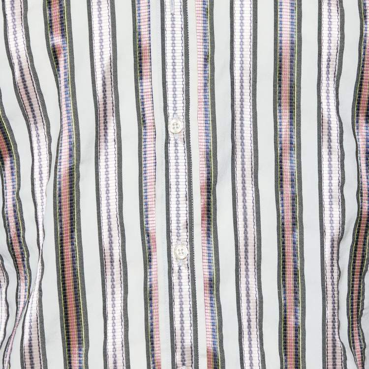 Pre Owned Etro White Striped Detail Cotton Blend Shirt S