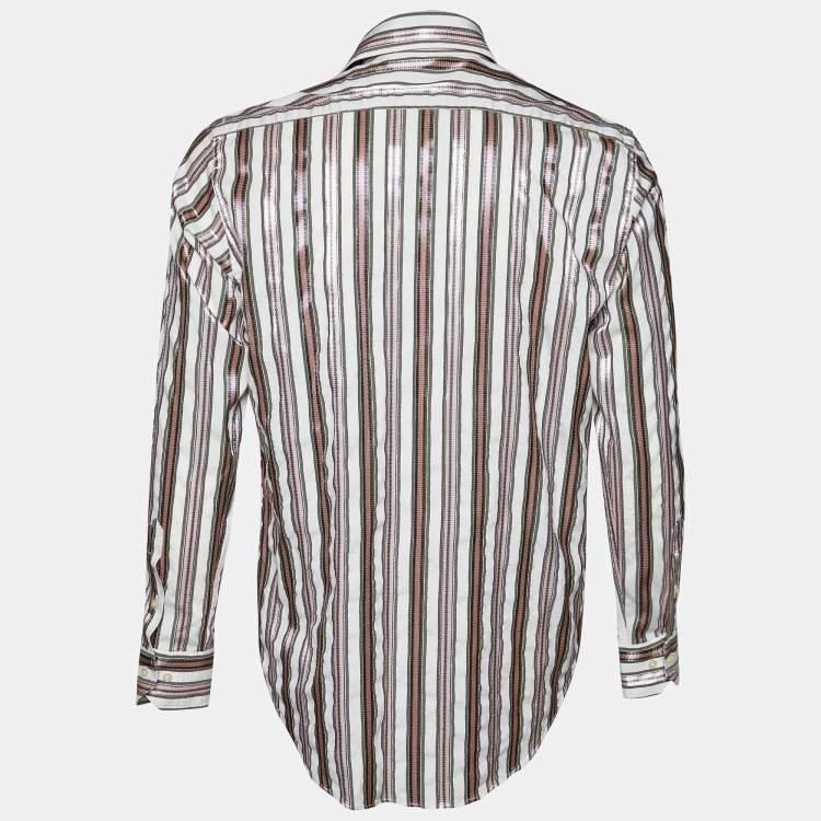 Pre Owned Etro White Striped Detail Cotton Blend Shirt S