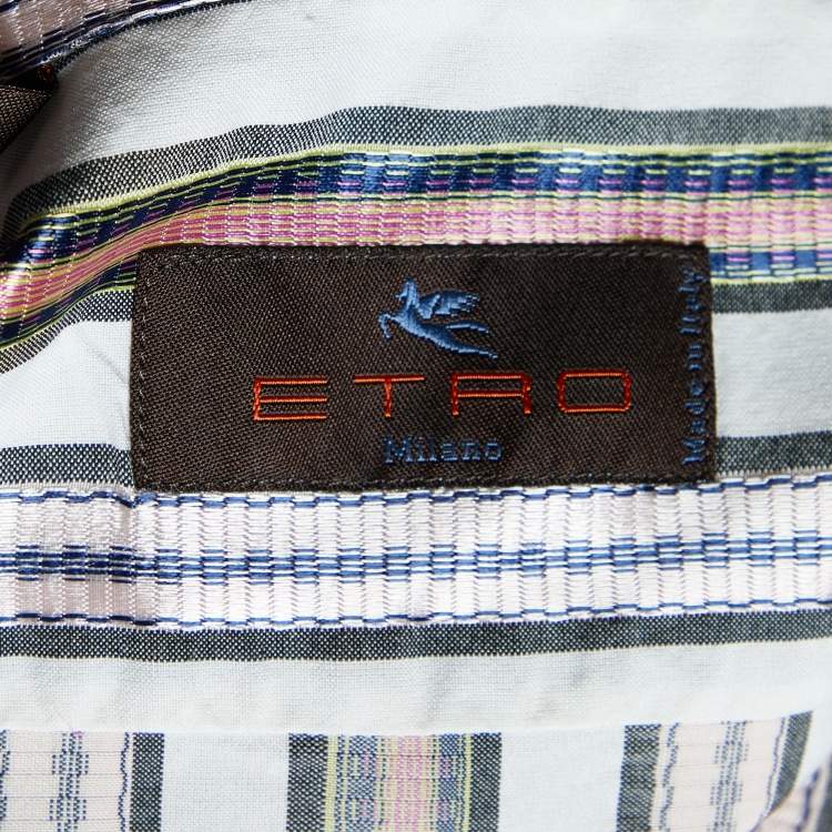 Pre Owned Etro White Striped Detail Cotton Blend Shirt S