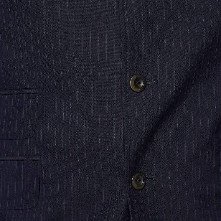 Pre Owned Etro Navy Blue Pinstriped Wool Suit XL
