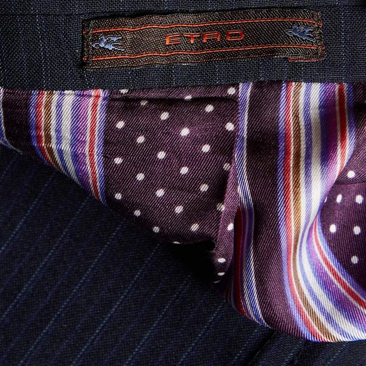 Pre Owned Etro Navy Blue Pinstriped Wool Suit XL