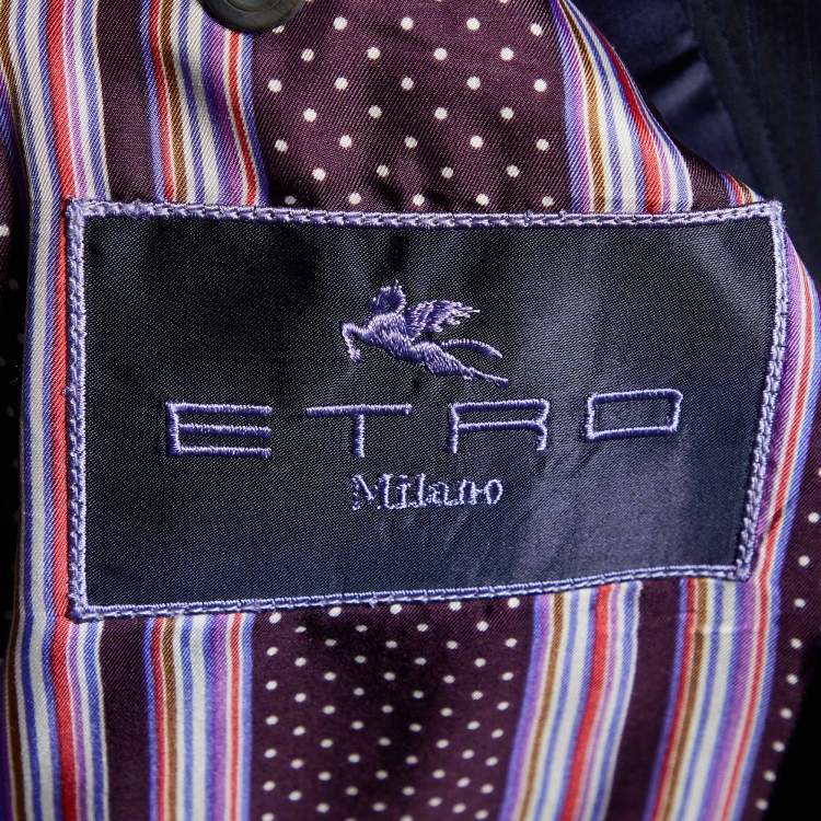 Pre Owned Etro Navy Blue Pinstriped Wool Suit XL
