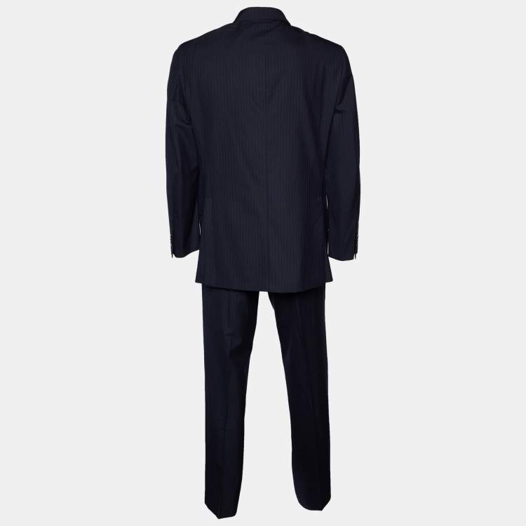 Pre Owned Etro Navy Blue Pinstriped Wool Suit XL