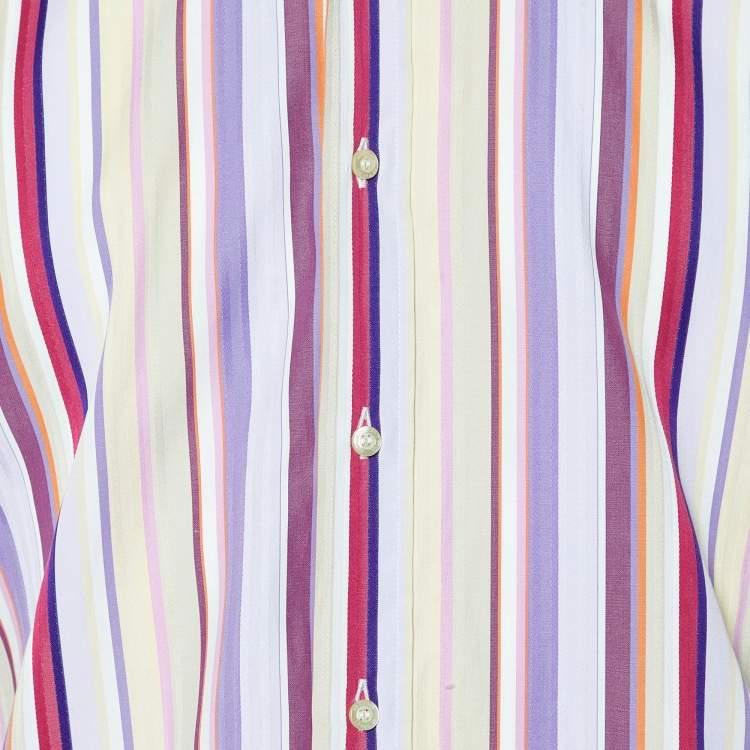 Pre Owned Etro Multicolor Printed Cotton Striped Button Front Shirt M