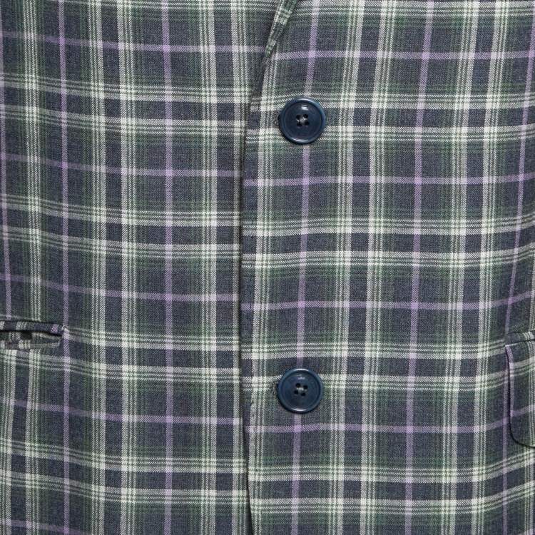 Pre Owned Etro Blue/Green Plaid Wool Single Breasted Superleggera Blazer XXL