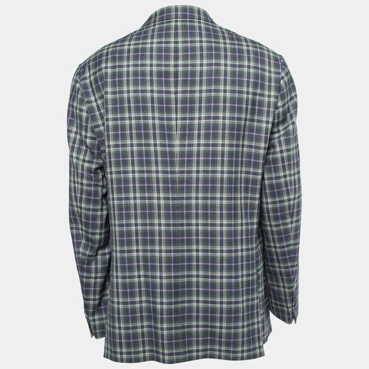 Pre Owned Etro Blue/Green Plaid Wool Single Breasted Superleggera Blazer XXL