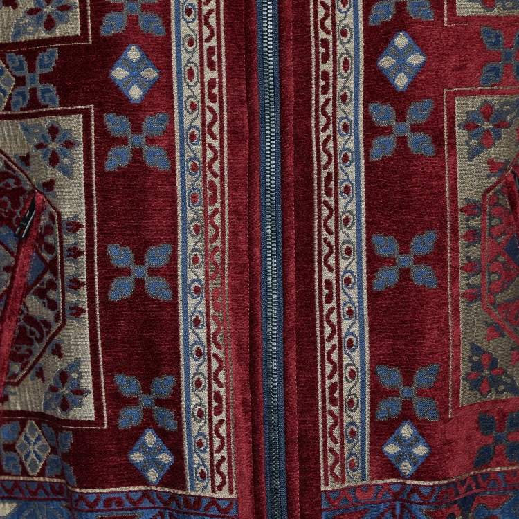 Pre Owned Etro Maroon Red Wool & Modal Tribal Pattern Bomber Jacket M