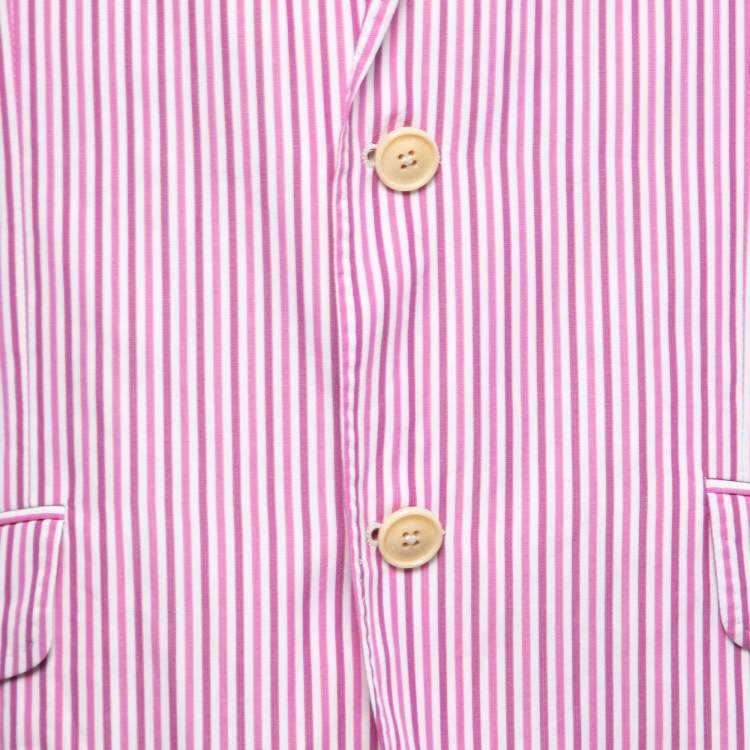 Pre Owned Etro Pink/White Striped Cotton Single Breasted Blazer XXXL