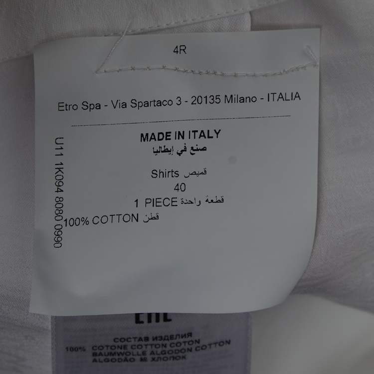 Pre Owned Etro White Patterned Cotton Button Front Full Sleeve Shirt M