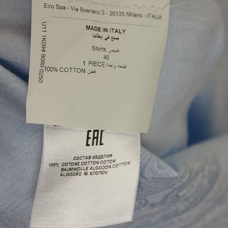 Pre Owned Etro Blue Paisley Patterned Cotton Button Front Full Sleeve Shirt M