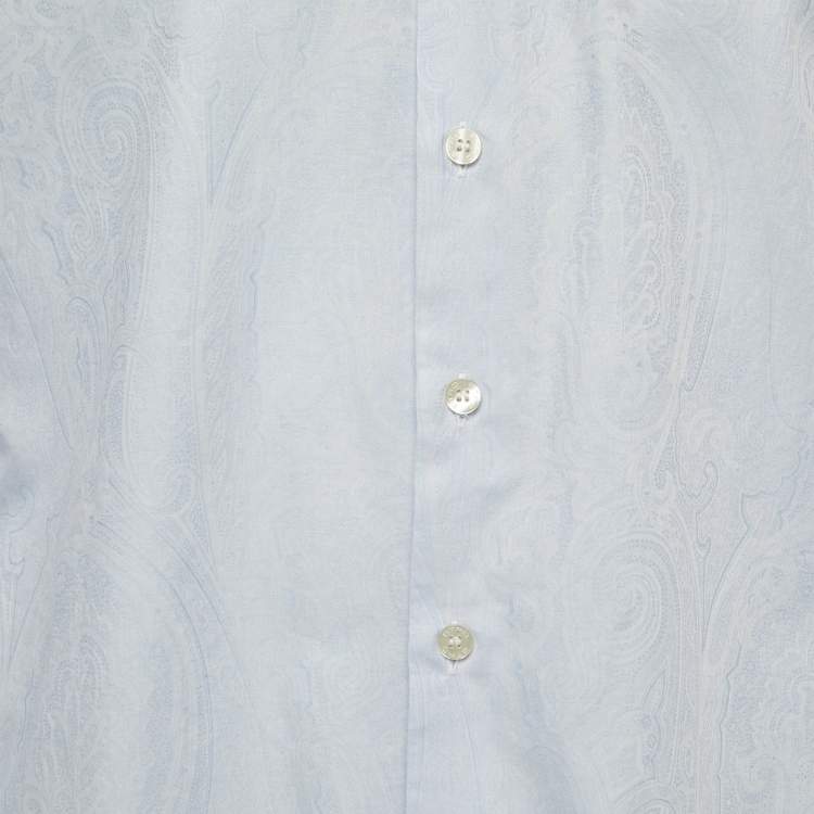 Pre Owned Etro Blue Paisley Patterned Cotton Button Front Full Sleeve Shirt M