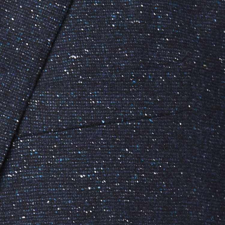 Pre Owned Etro Navy Blue Patterned Wool Blend Single Breasted Blazer L
