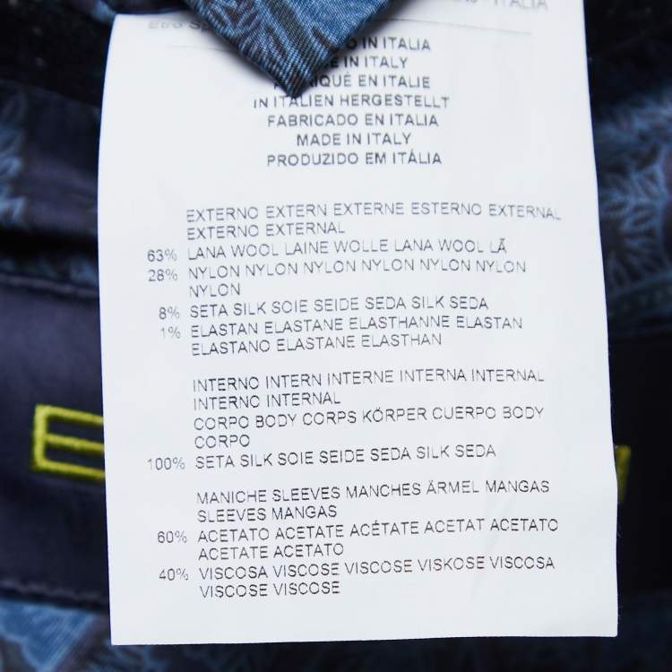Pre Owned Etro Navy Blue Patterned Wool Blend Single Breasted Blazer L