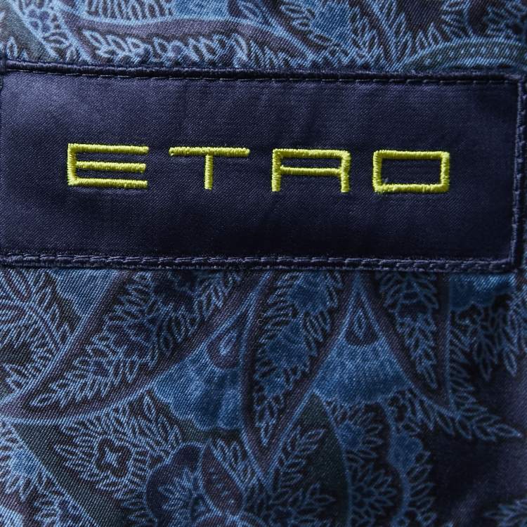 Pre Owned Etro Navy Blue Patterned Wool Blend Single Breasted Blazer L