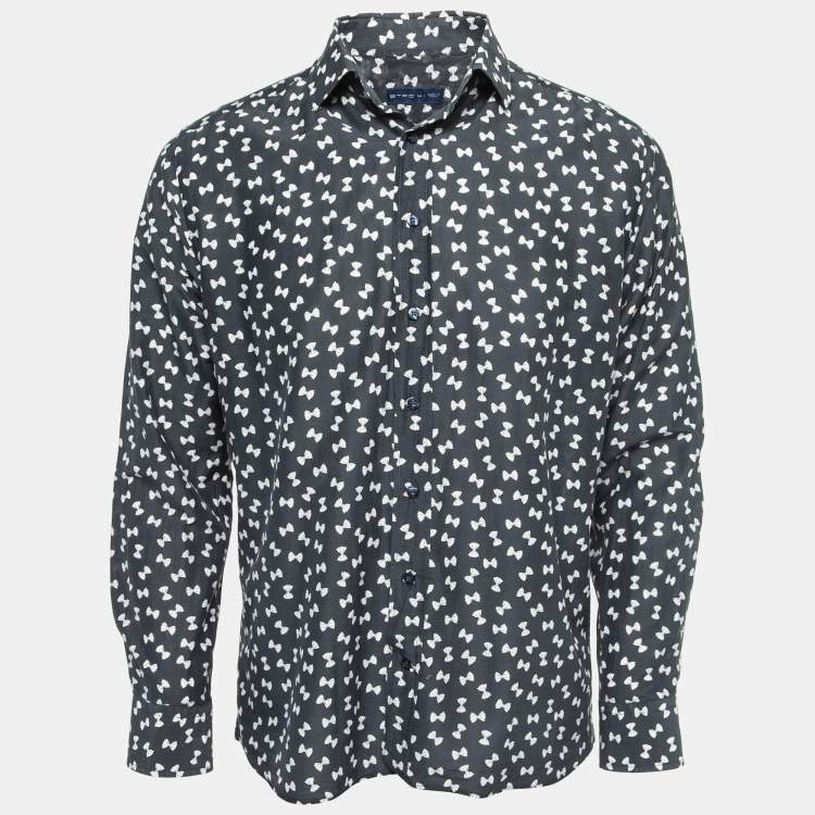 Pre Owned Etro Navy Blue Bow Pasta Printed Cotton Shirt L