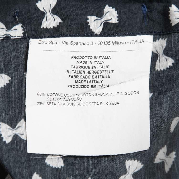 Pre Owned Etro Navy Blue Bow Pasta Printed Cotton Shirt L