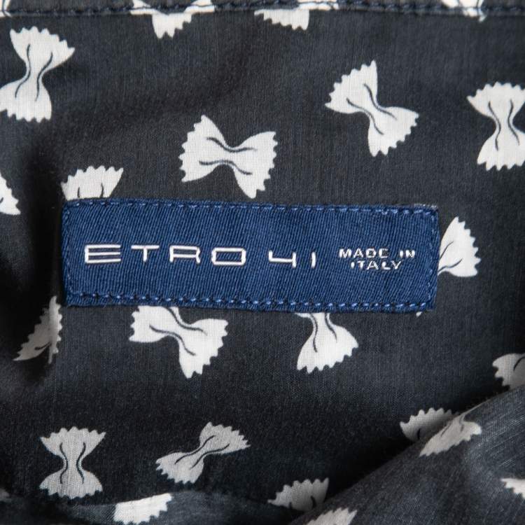 Pre Owned Etro Navy Blue Bow Pasta Printed Cotton Shirt L