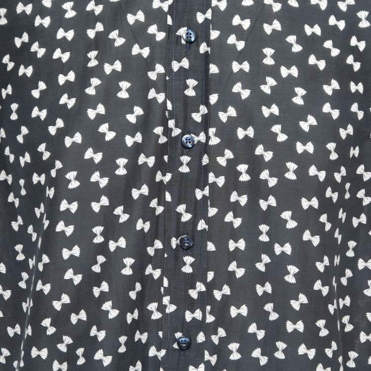 Pre Owned Etro Navy Blue Bow Pasta Printed Cotton Shirt L