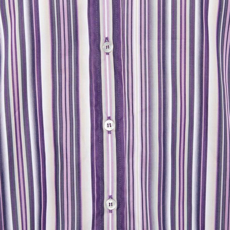 Pre Owned Etro Purple Striped Cotton Button Front Shirt L