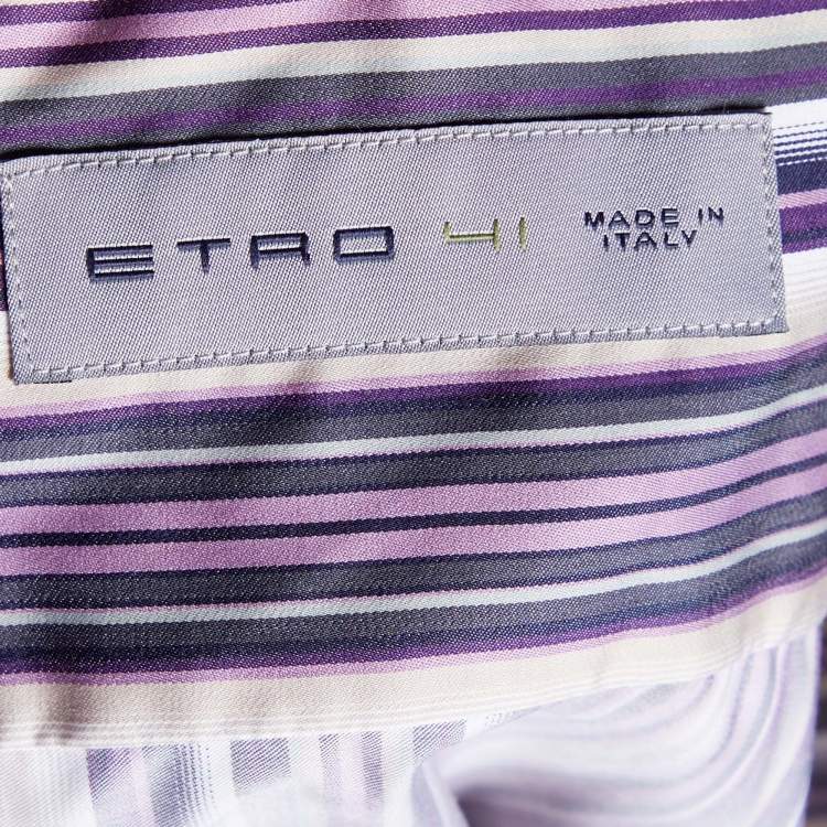 Pre Owned Etro Purple Striped Cotton Button Front Shirt L