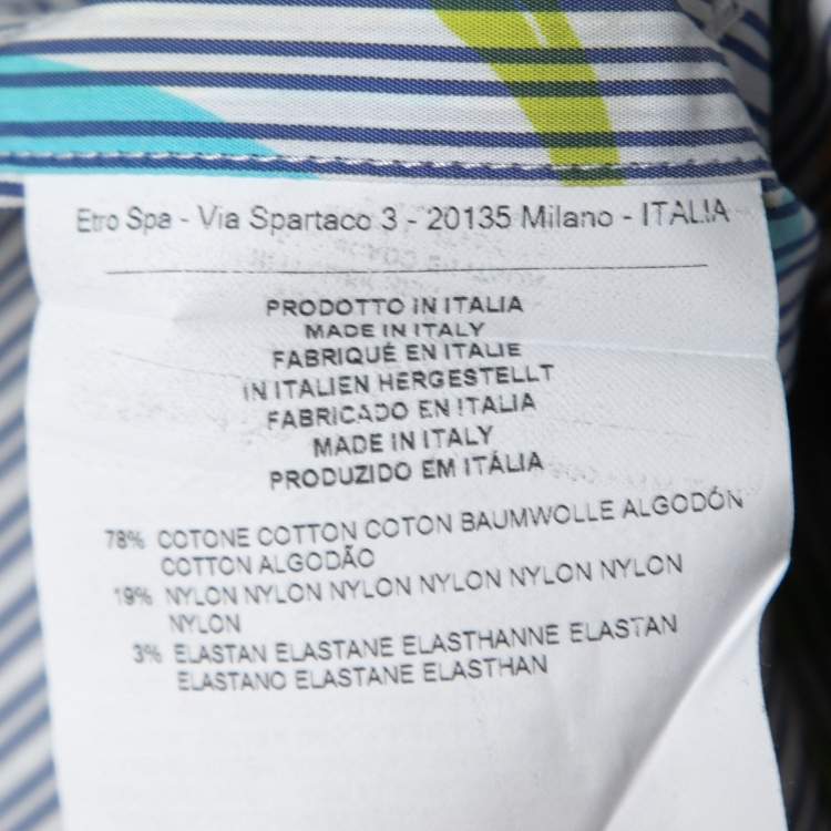 Pre Owned Etro Blue Floral Striped Printed Cotton Button Front Shirt L