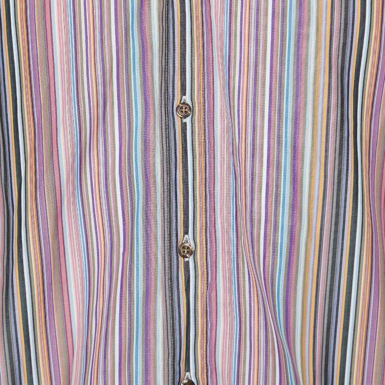 Pre Owned Etro Pink Striped Cotton Button Front Shirt M
