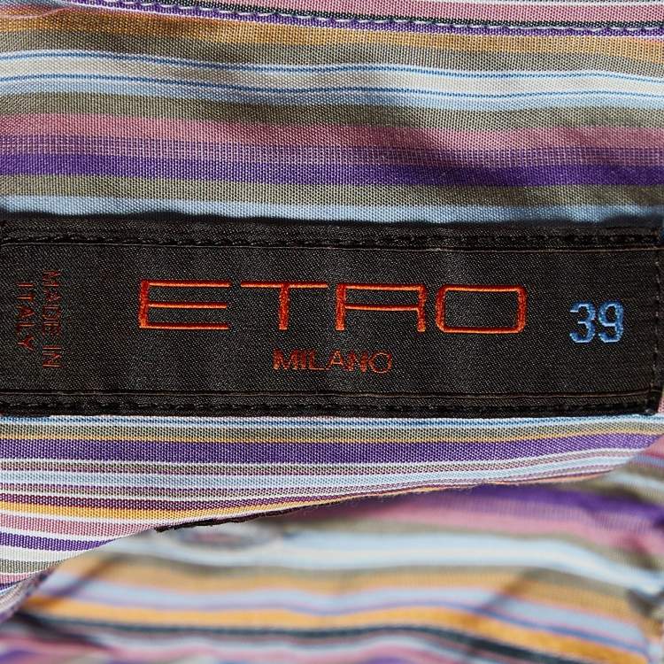 Pre Owned Etro Pink Striped Cotton Button Front Shirt M
